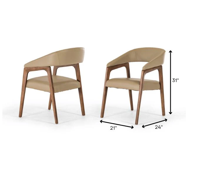 31' Taupe Leatherette And Walnut Wood Dining Chair By Homeroots - Image 6
