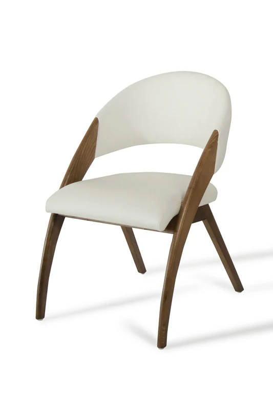 31' Walnut Wood And Cream Leatherette Dining Chair By Homeroots - Image 3