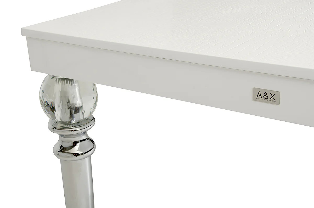 31' White Crocodile Dining Table With Crystal Clear Legs By Homeroots - Image 3