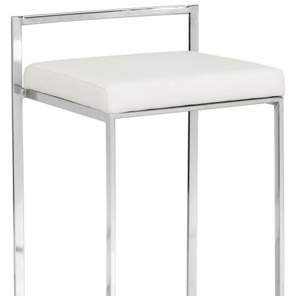 31" White Faux Leather And Solid Wood Low Back Bar Height Chair With Footrest By Homeroots - Image 4