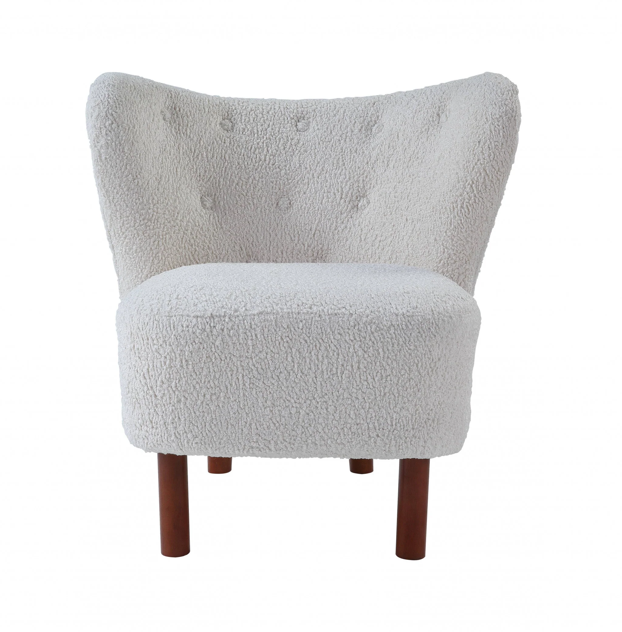 31" White Sherpa And Brown Polka Dots Wingback Chair By Homeroots - Image 2