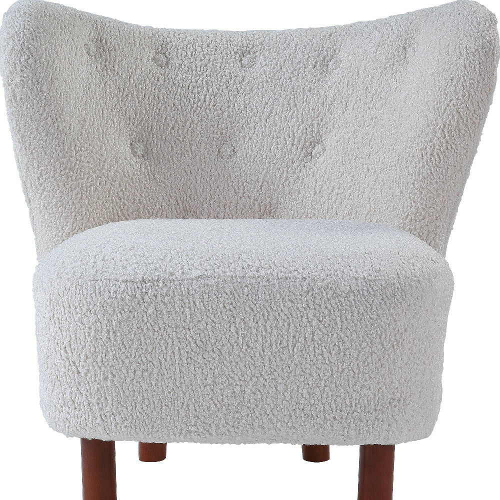 31" White Sherpa And Brown Polka Dots Wingback Chair By Homeroots - Image 3