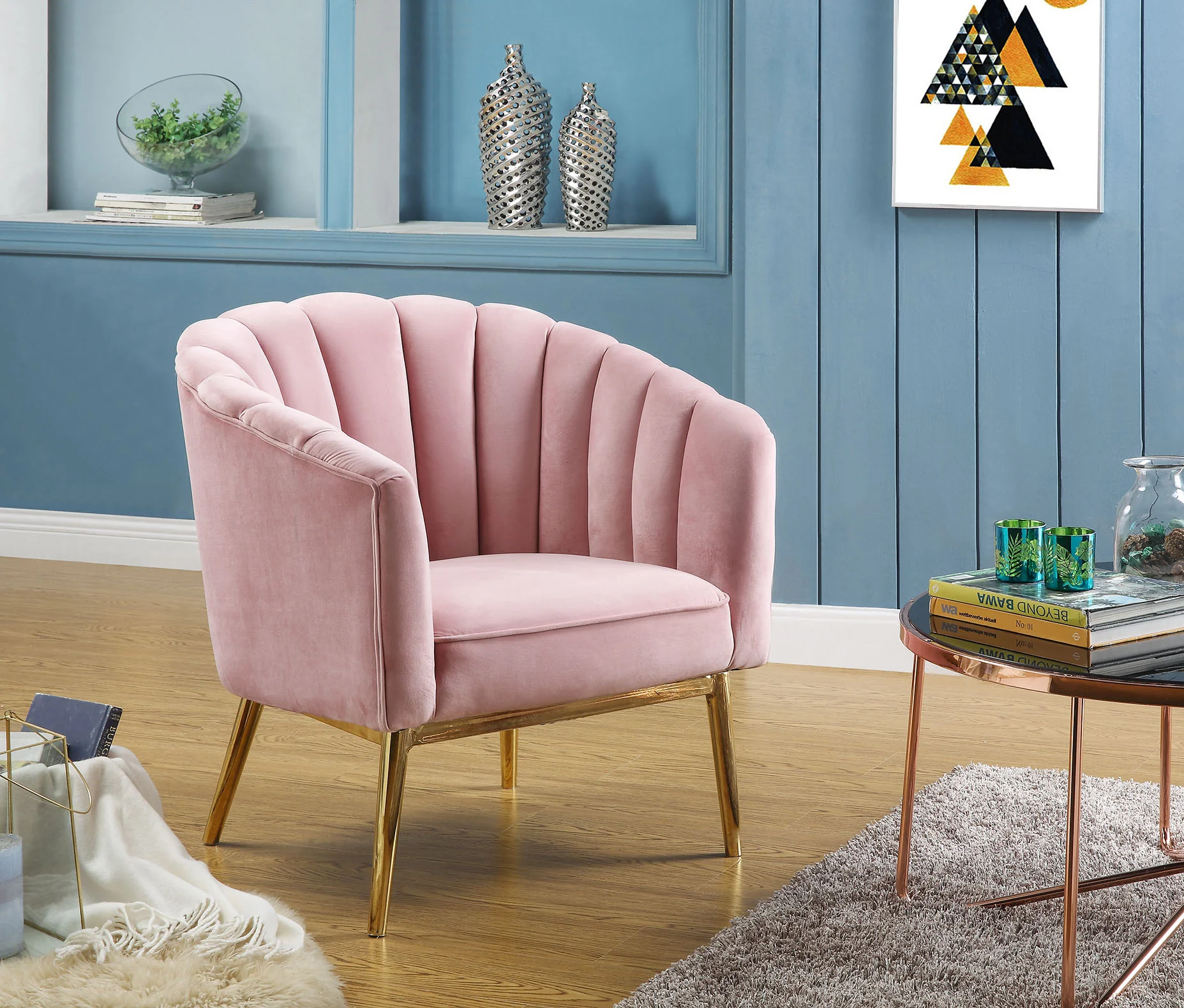 31' X 32' X 34' Pink Velvet Gold Upholstery Wood Accent Chair By Homeroots - Image 2