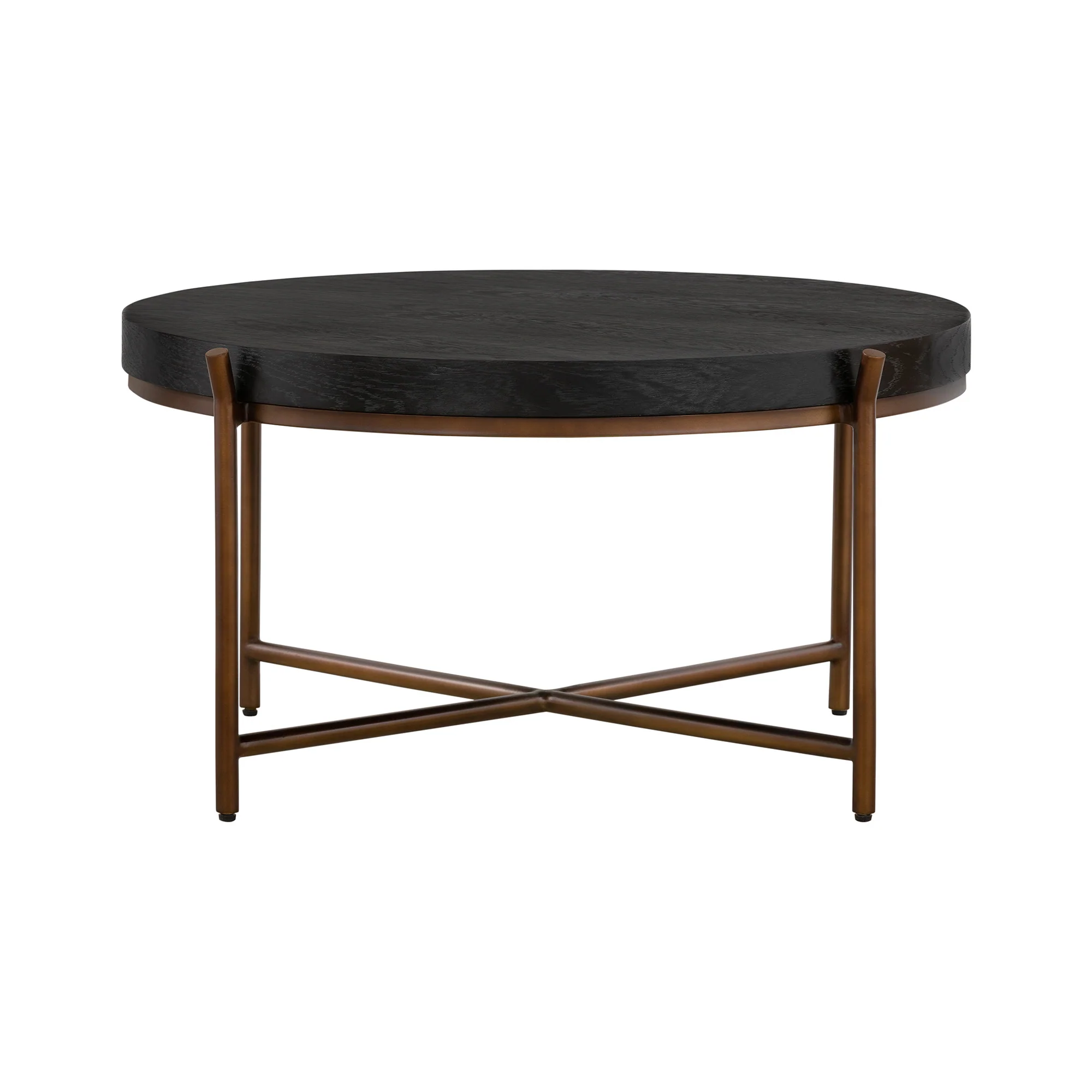 32" Black And Brown Solid Wood Round Coffee Table By Homeroots - Image 2