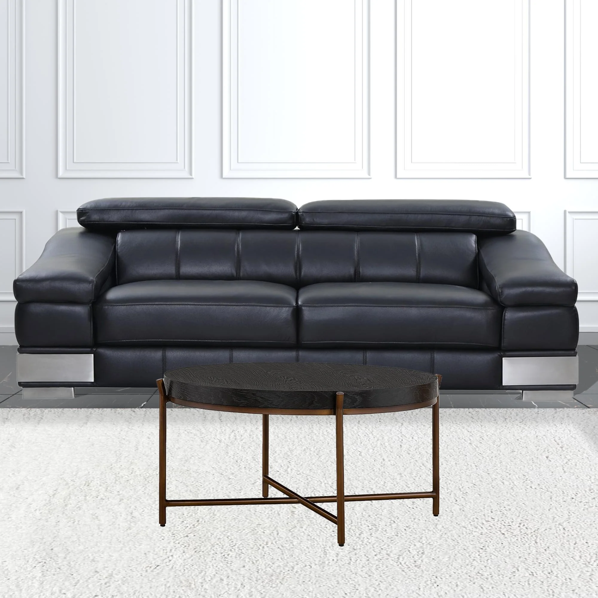 32" Black And Brown Solid Wood Round Coffee Table By Homeroots - Image 4