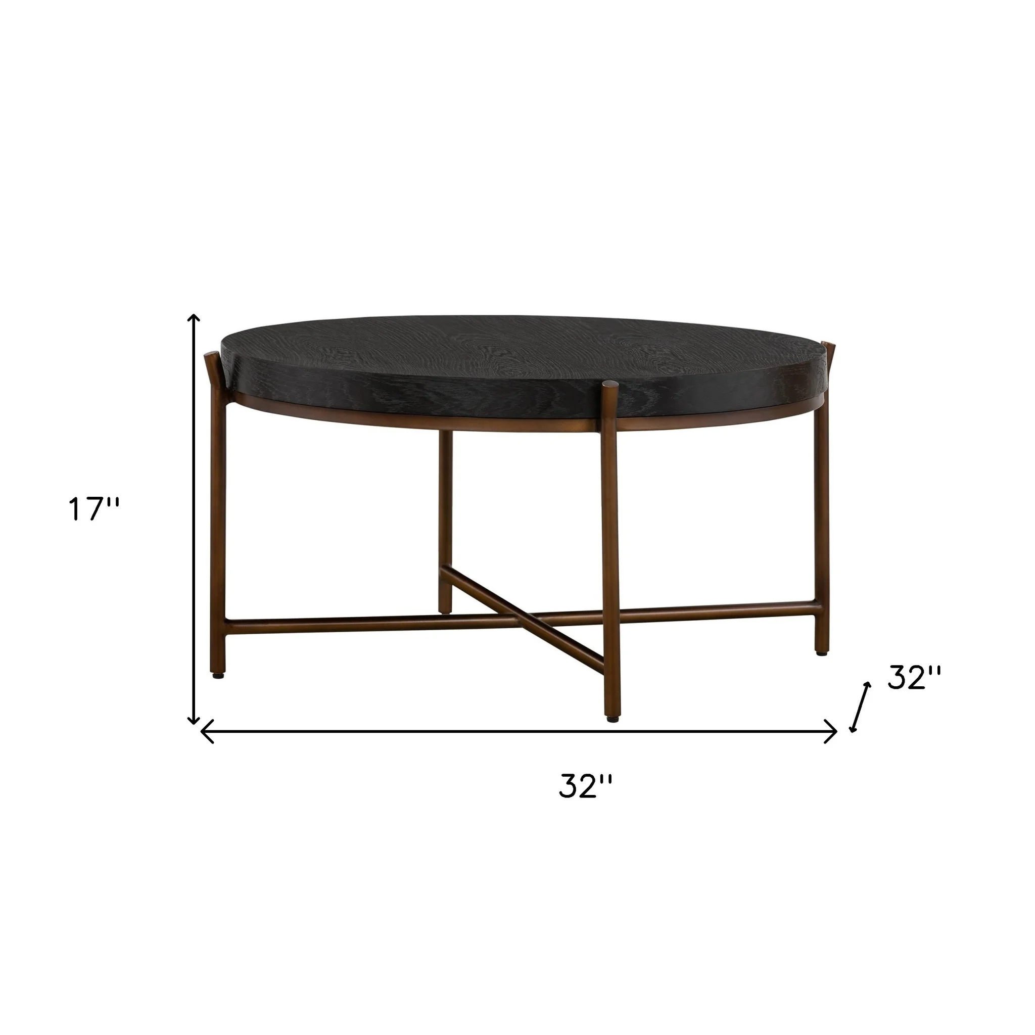 32" Black And Brown Solid Wood Round Coffee Table By Homeroots - Image 8