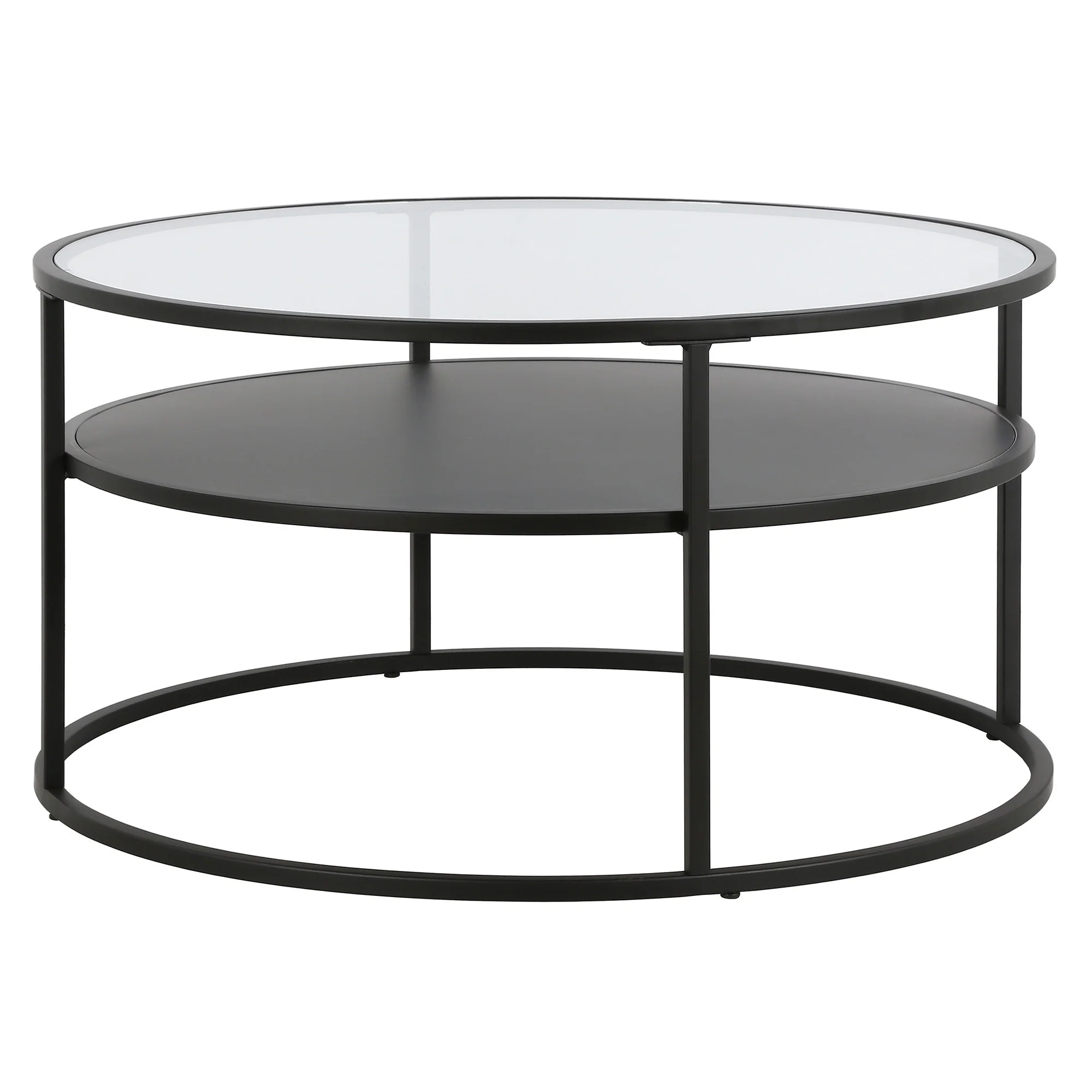 32" Black and Glass Round Two Layer Coffee Table With Shelf By Homeroots - Image 3