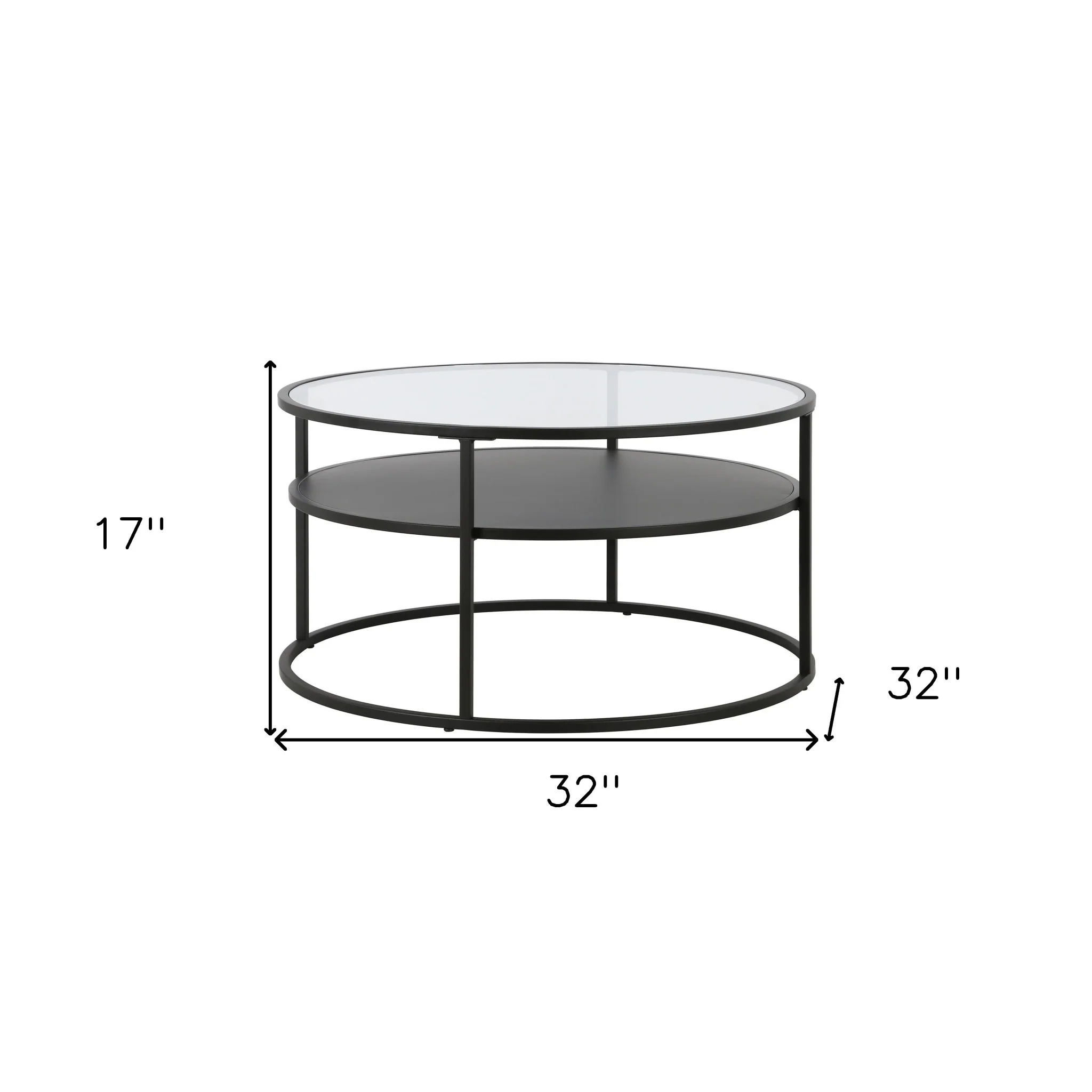 32" Black and Glass Round Two Layer Coffee Table With Shelf By Homeroots - Image 7