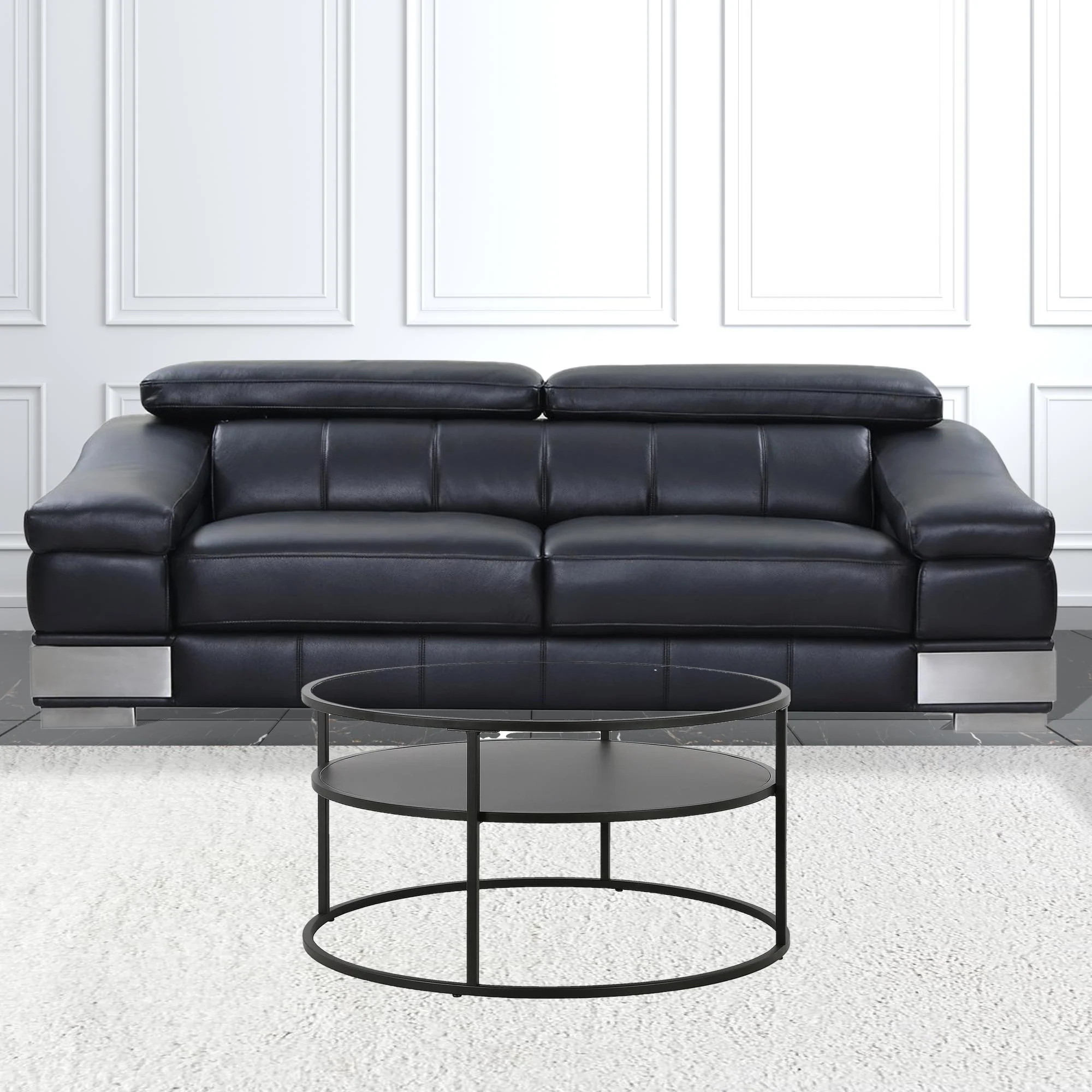 32" Black and Glass Round Two Layer Coffee Table With Shelf By Homeroots - Image 9