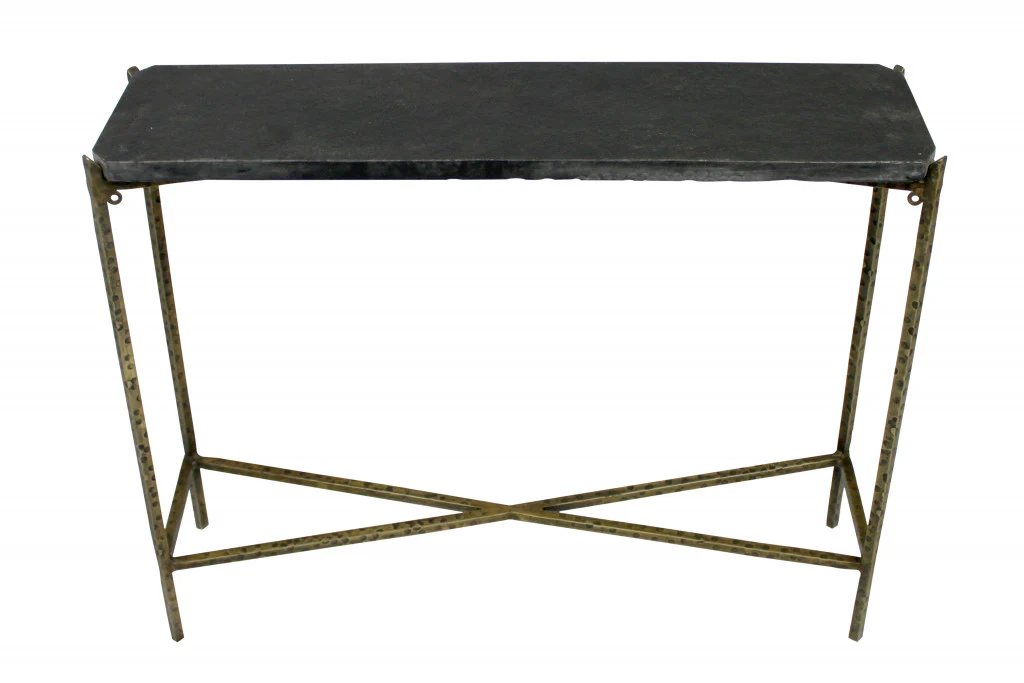 32" Black and Gold Stone Frame Console Table By Homeroots - Image 2