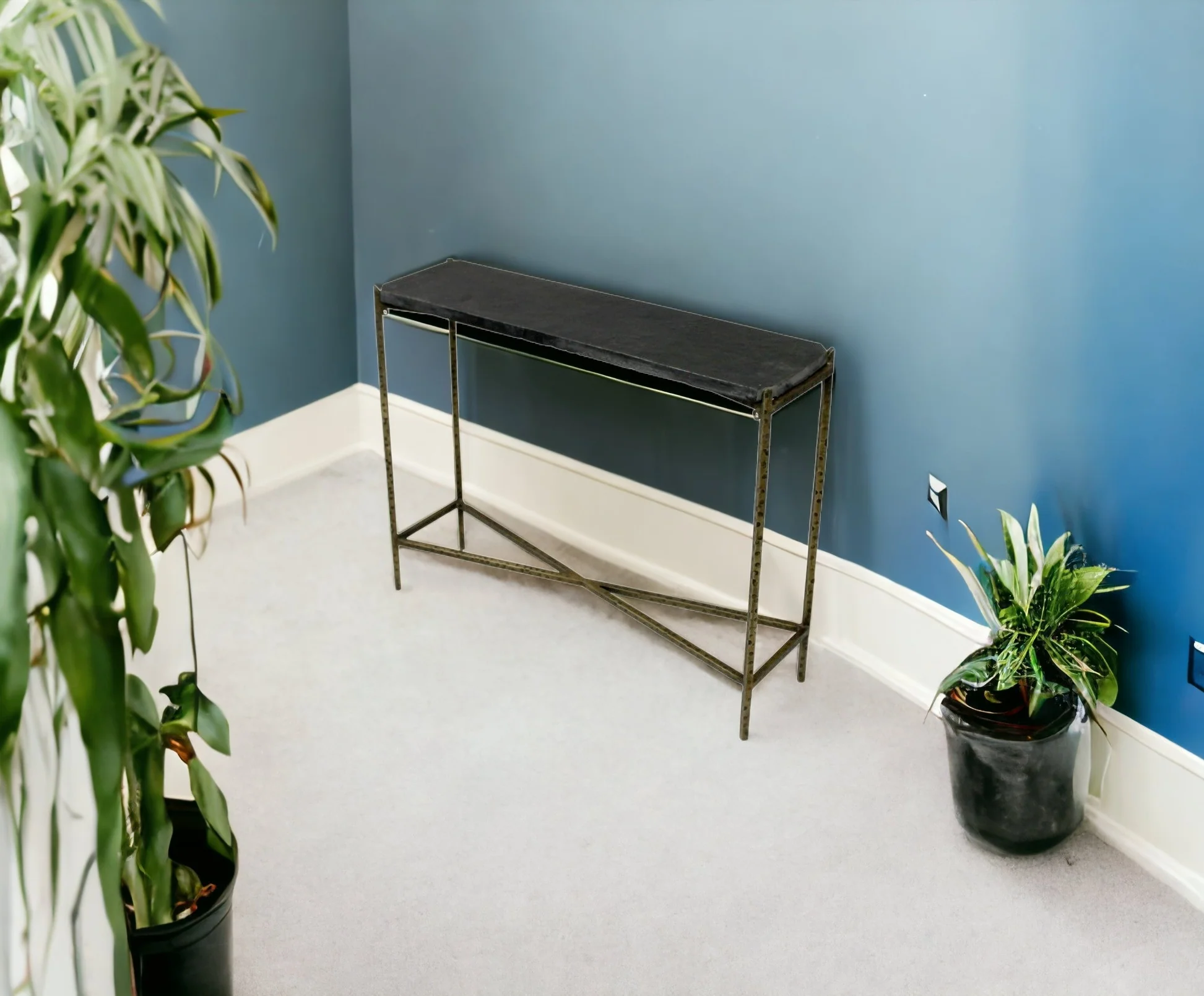 32" Black and Gold Stone Frame Console Table By Homeroots - Image 3