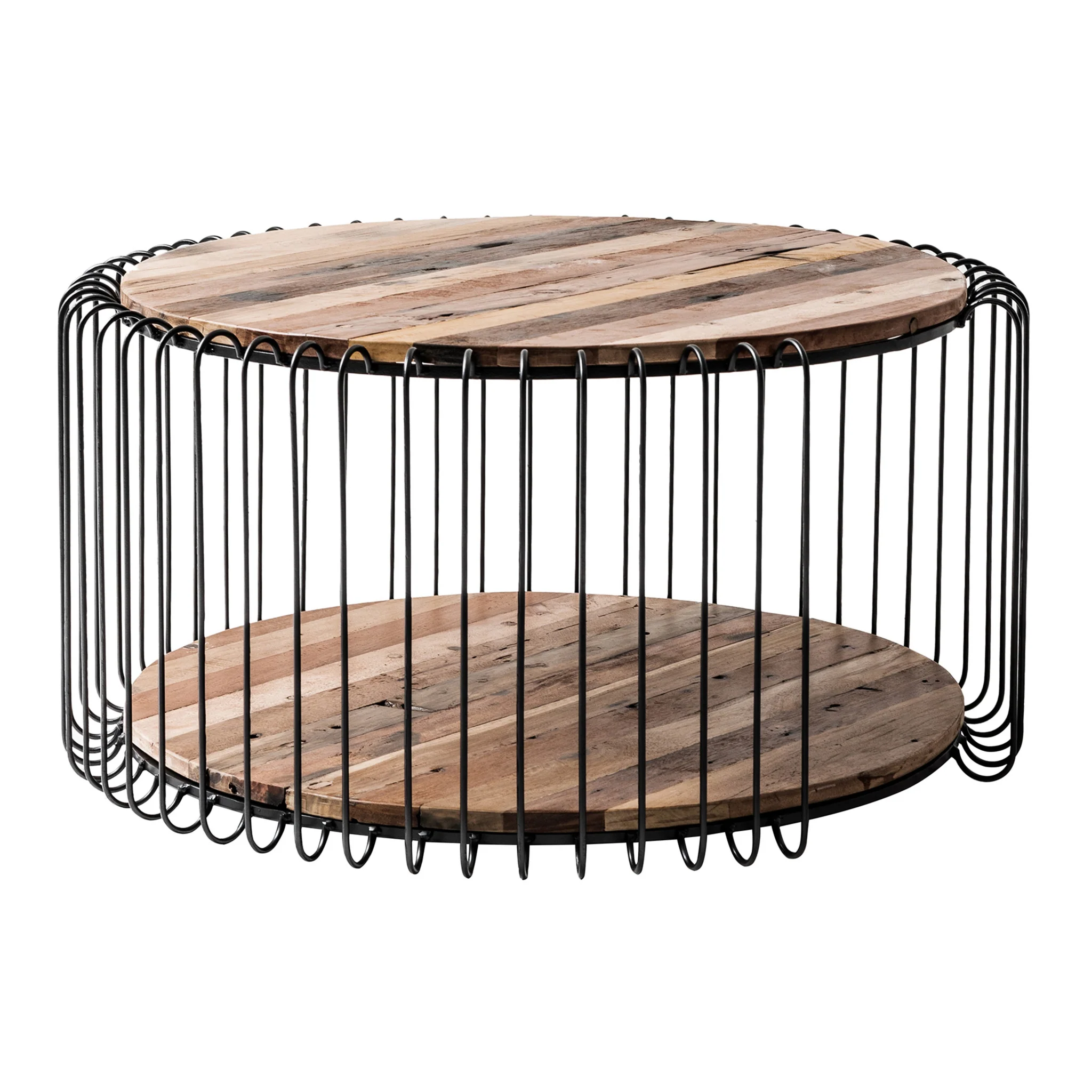 32" Black and Natural Reclaimed Wood and Iron Round Coffee Table By Homeroots - Image 2