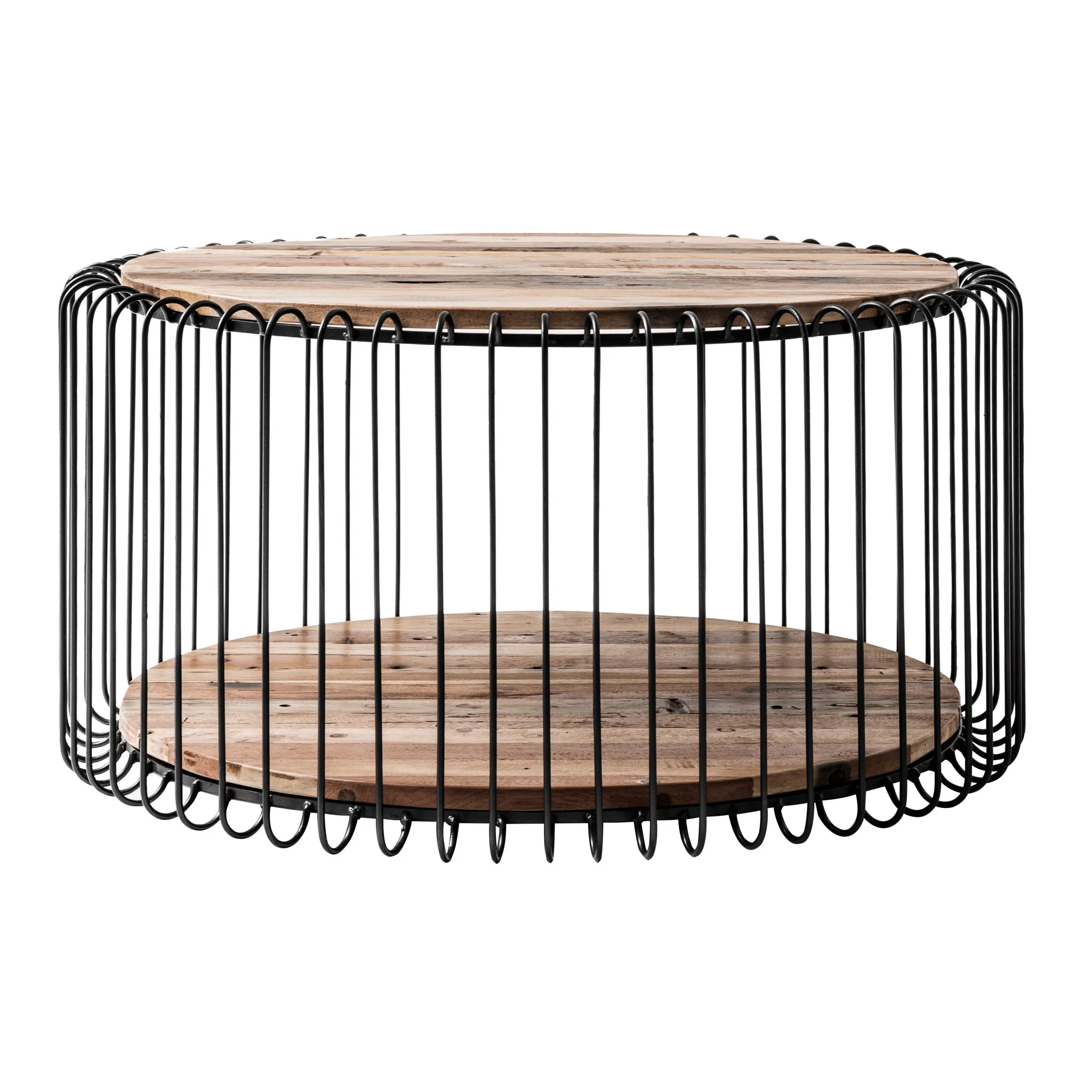 32" Black and Natural Reclaimed Wood and Iron Round Coffee Table By Homeroots - Image 3