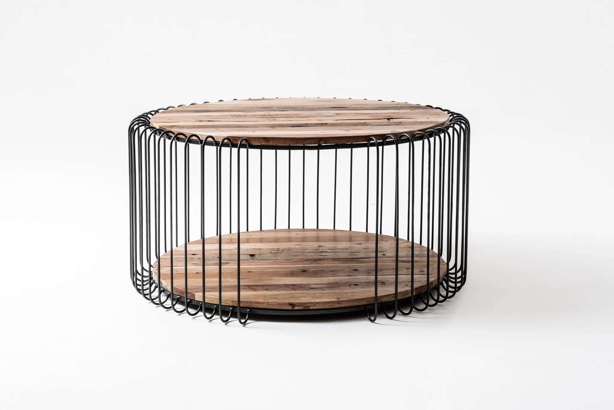32" Black and Natural Reclaimed Wood and Iron Round Coffee Table By Homeroots - Image 4