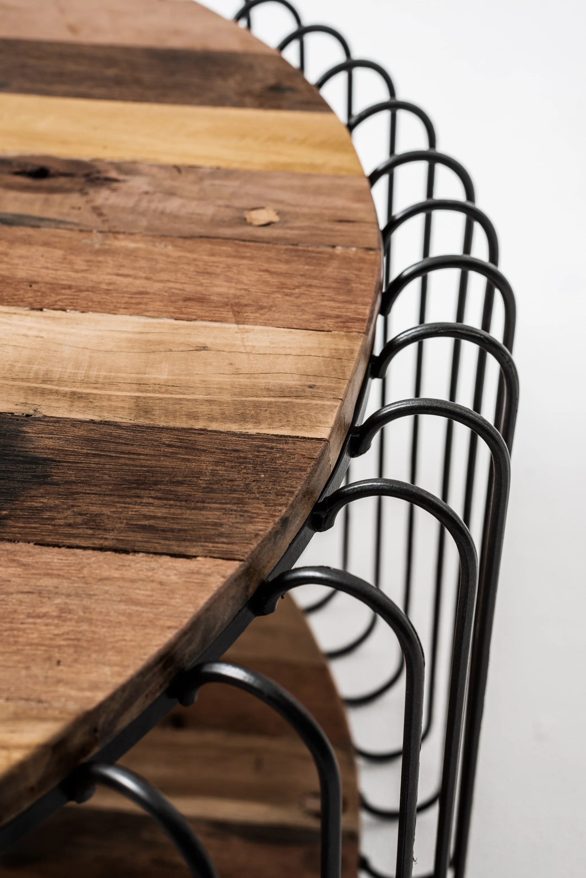 32" Black and Natural Reclaimed Wood and Iron Round Coffee Table By Homeroots - Image 6