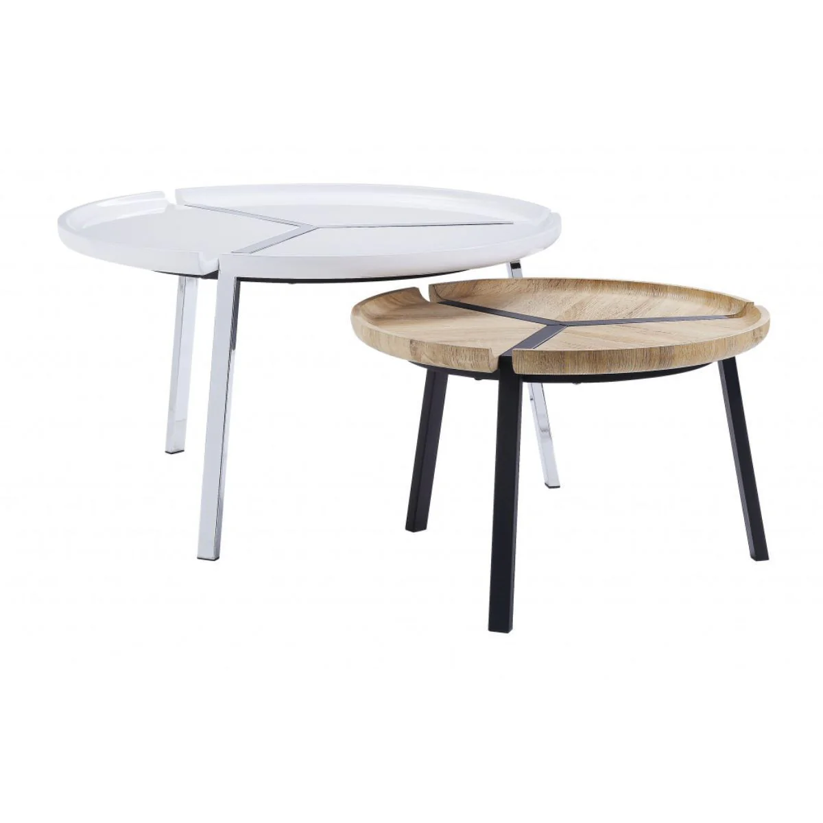 32" Black And White And Natural Brown Paper Veneer Round Nested Coffee Tables By Homeroots - Image 3
