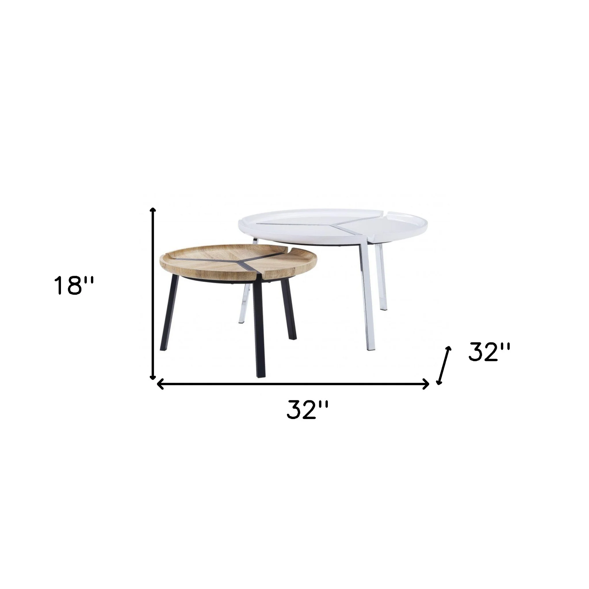 32" Black And White And Natural Brown Paper Veneer Round Nested Coffee Tables By Homeroots - Image 6