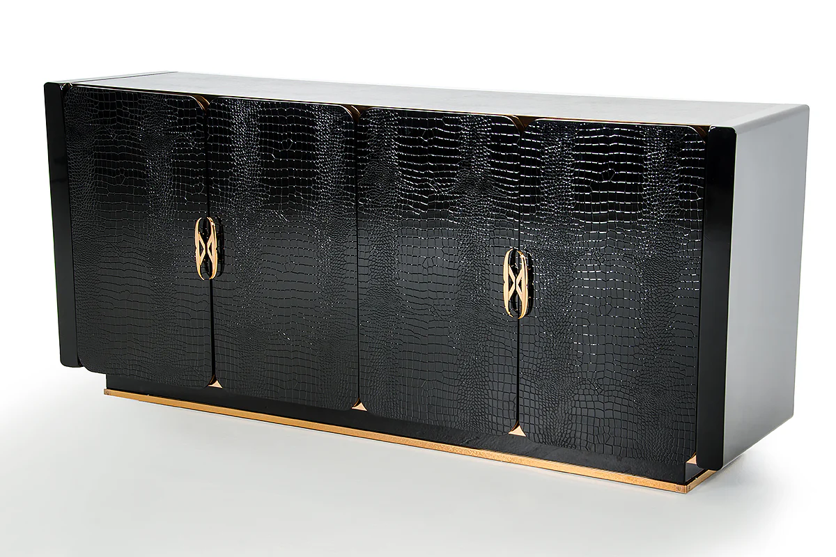 32' Black Crocodile And Rosegold Mdf Buffet By Homeroots - Image 2
