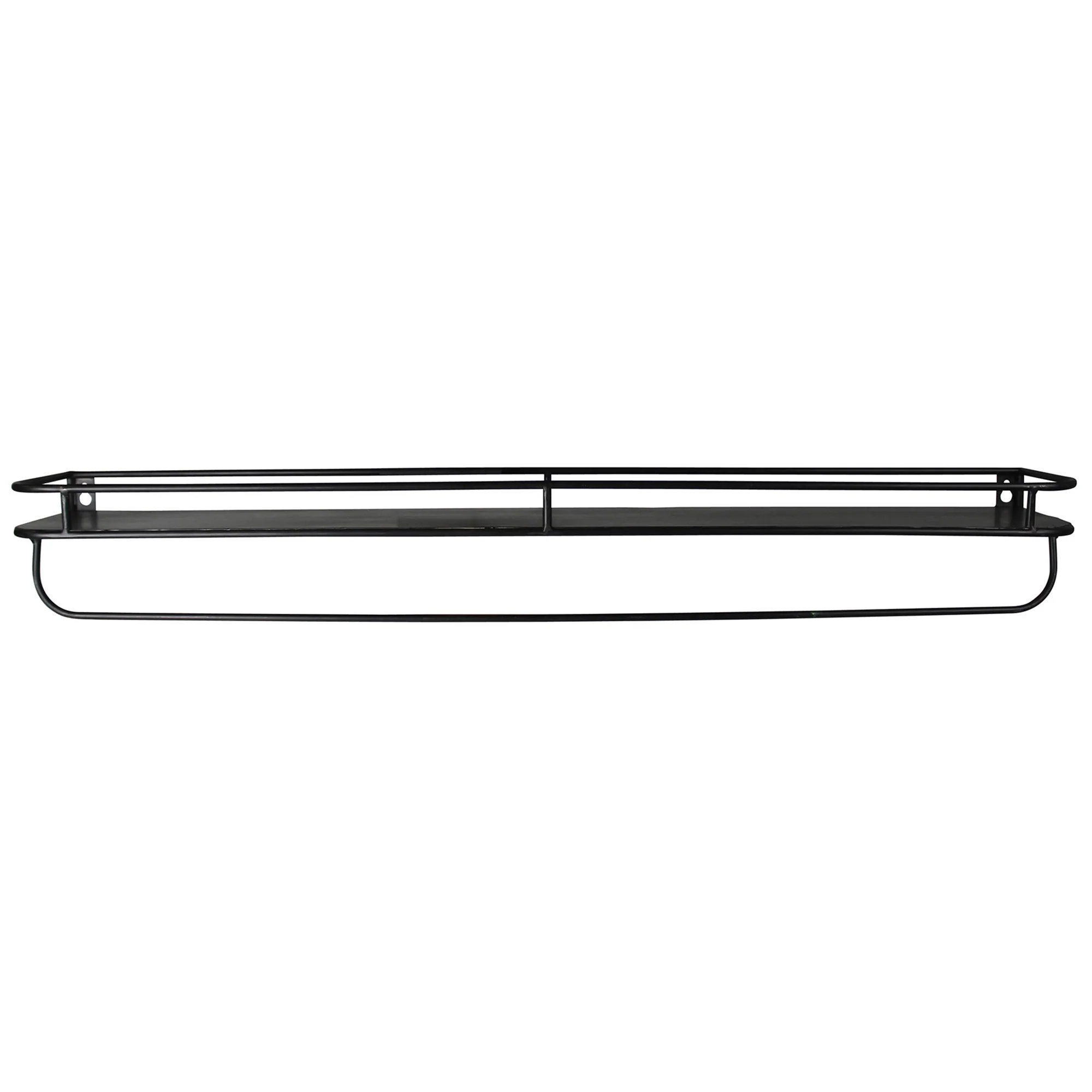 32" Black Rectangular Wall Mounted Iron Shelf with Hanging Bar By Homeroots - Image 2
