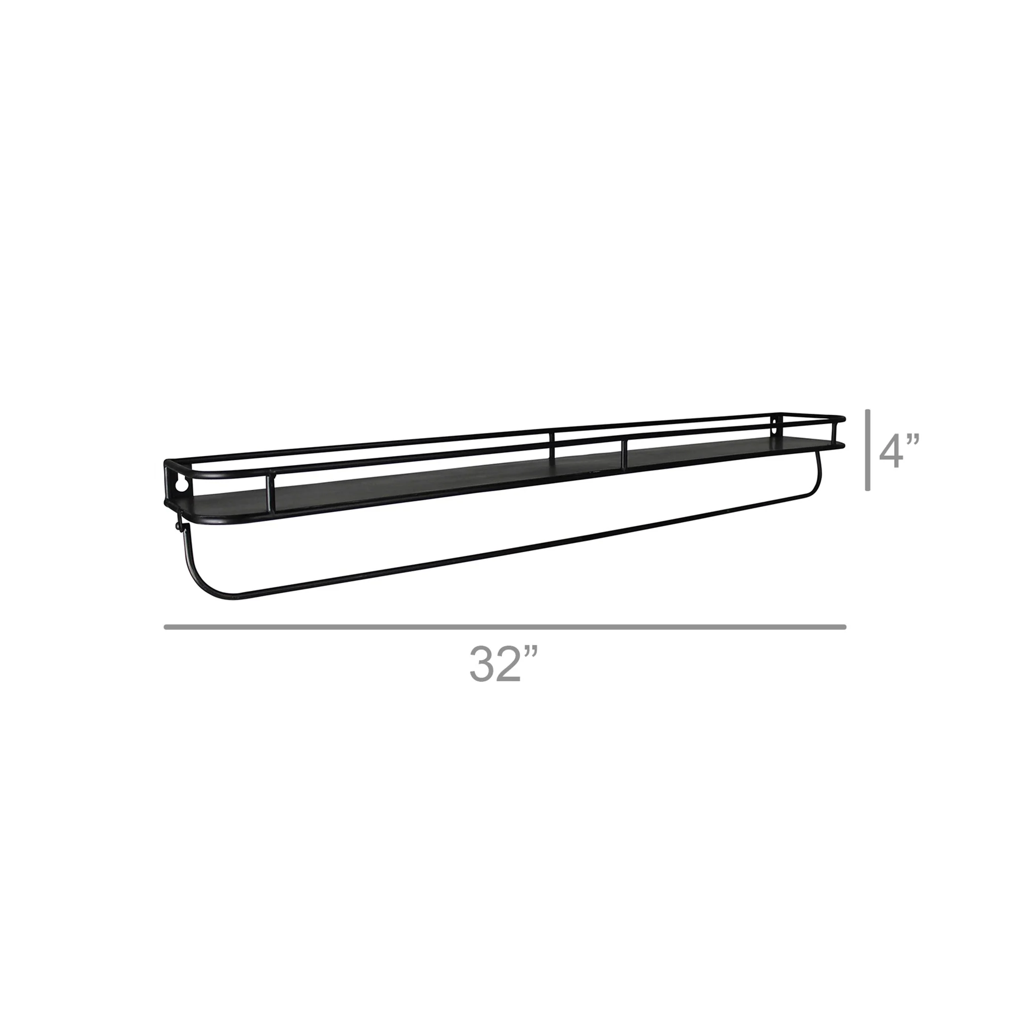 32" Black Rectangular Wall Mounted Iron Shelf with Hanging Bar By Homeroots - Image 3