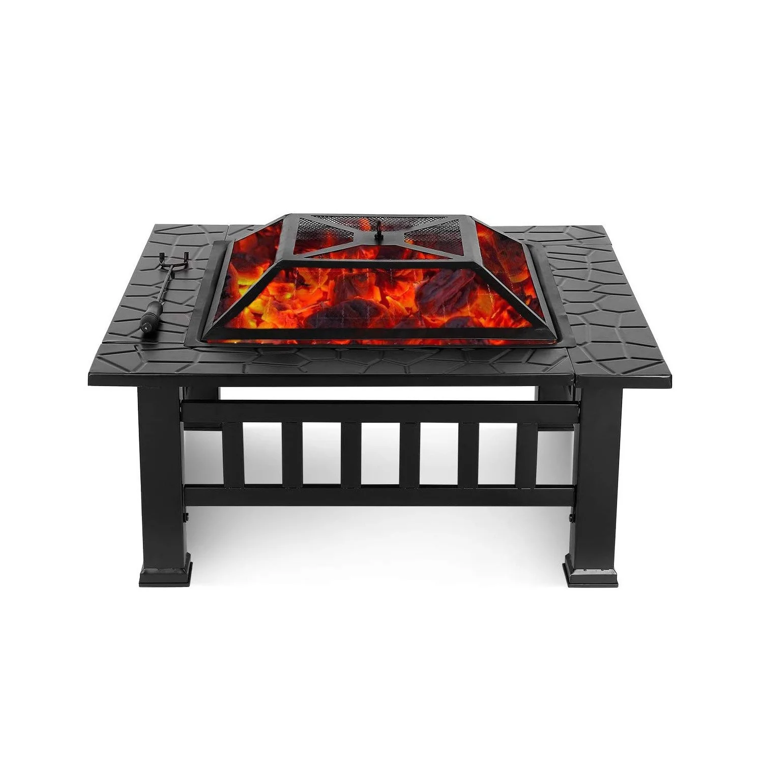 32" Black Square Charcoal or Wood Burning Fire Pit with Cover By Homeroots - Image 2