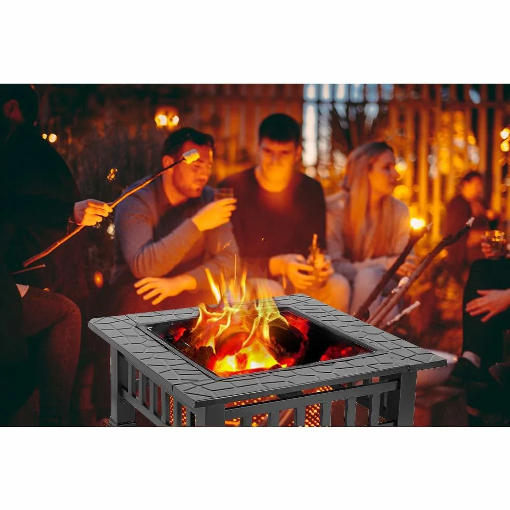 32" Black Square Charcoal or Wood Burning Fire Pit with Cover By Homeroots - Image 5