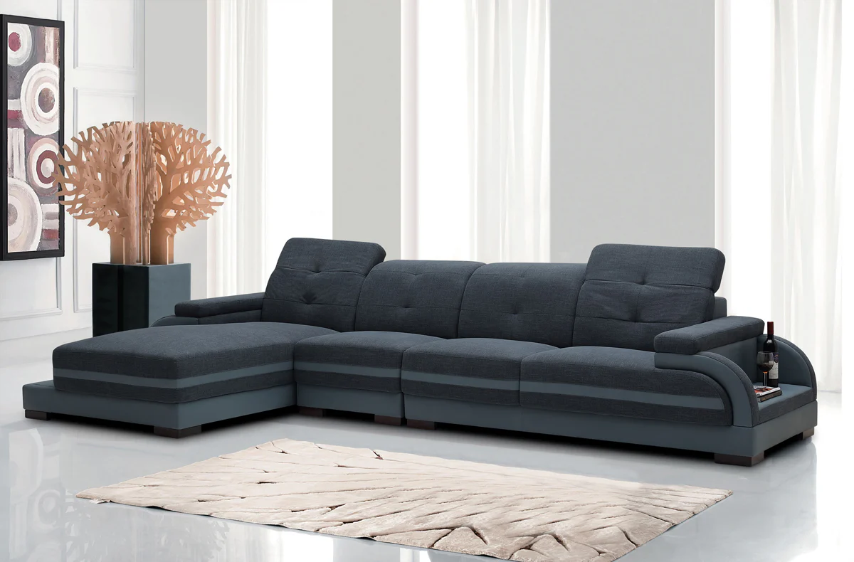 32' Bonded Leather Fabric and Wood Sectional Sofa By Homeroots - Image 2
