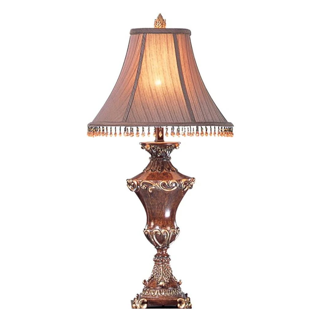 32" Bronze Urn Table Lamp With Brown Bell Shade and Hanging Beads By Homeroots - Image 3