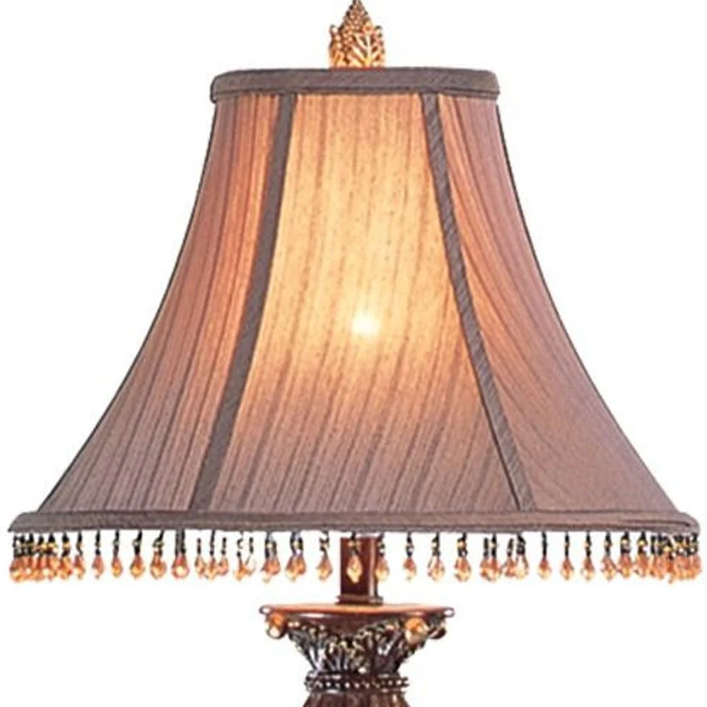 32" Bronze Urn Table Lamp With Brown Bell Shade and Hanging Beads By Homeroots - Image 4