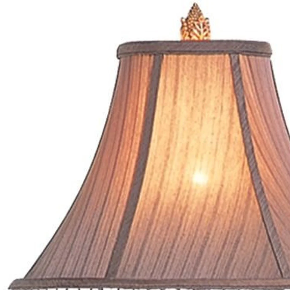 32" Bronze Urn Table Lamp With Brown Bell Shade and Hanging Beads By Homeroots - Image 5