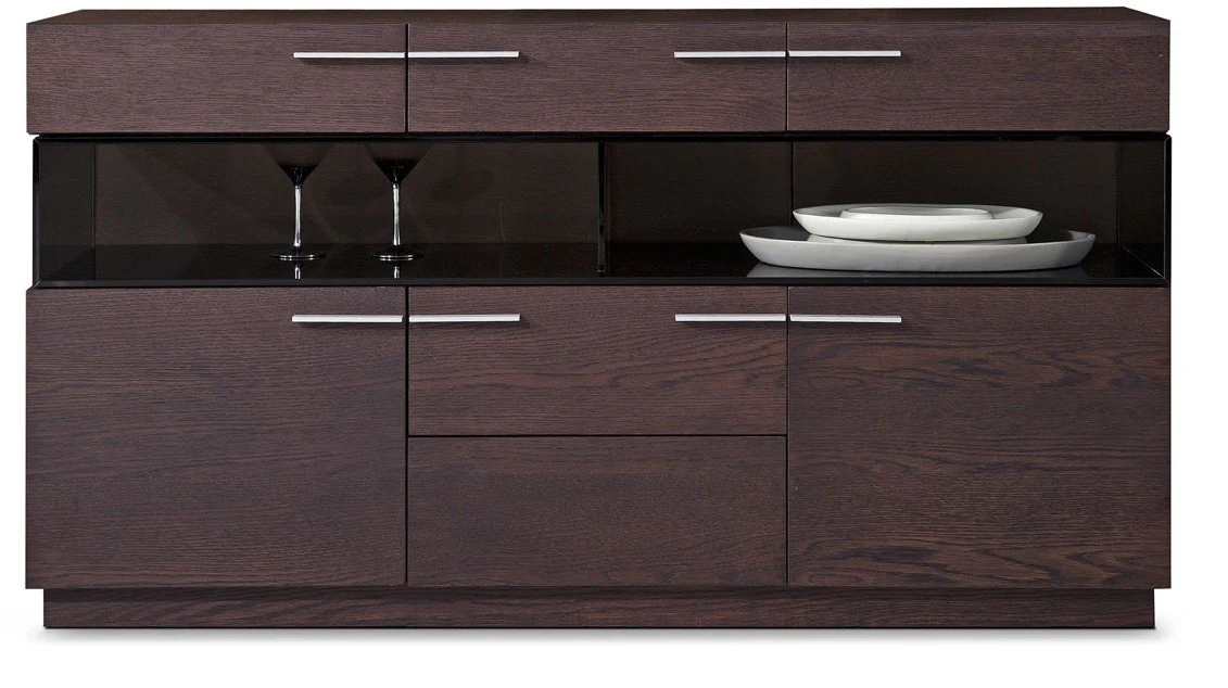 32' Brown Veneer And Glass Buffet By Homeroots - Image 2
