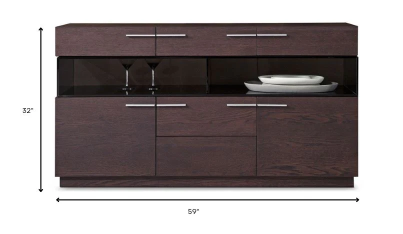 32' Brown Veneer And Glass Buffet By Homeroots - Image 5