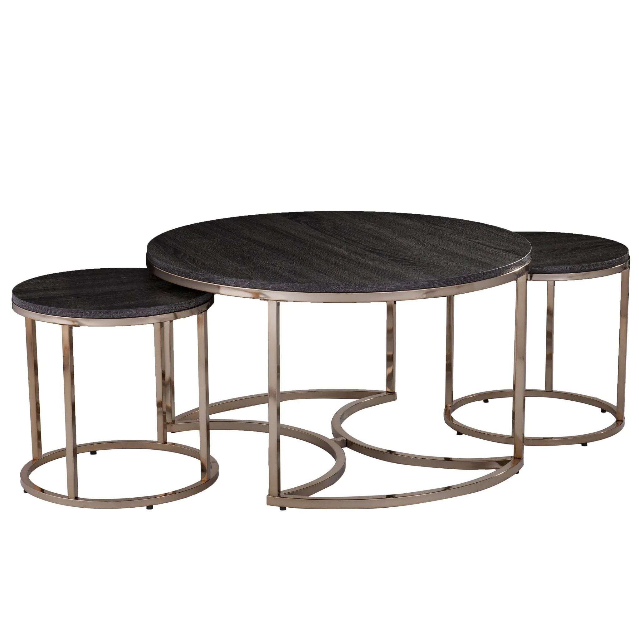 32" Champagne And Charcoal Manufactured Wood And Metal With Iron Round Coffee Table By Homeroots - Image 4