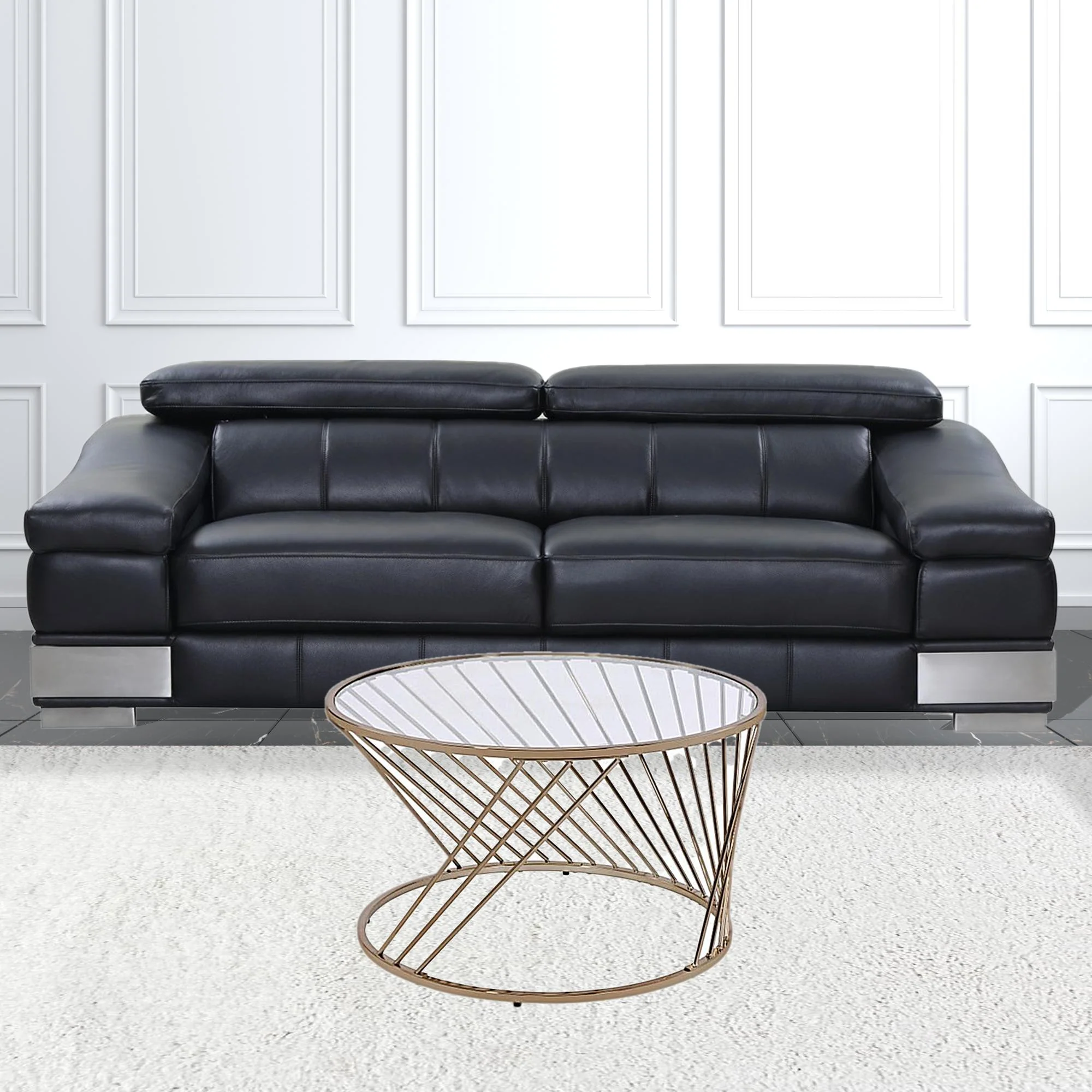 32" Champagne And Clear Glass And Metal Round Coffee Table By Homeroots - Image 2