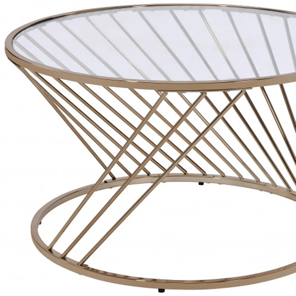 32" Champagne And Clear Glass And Metal Round Coffee Table By Homeroots - Image 4
