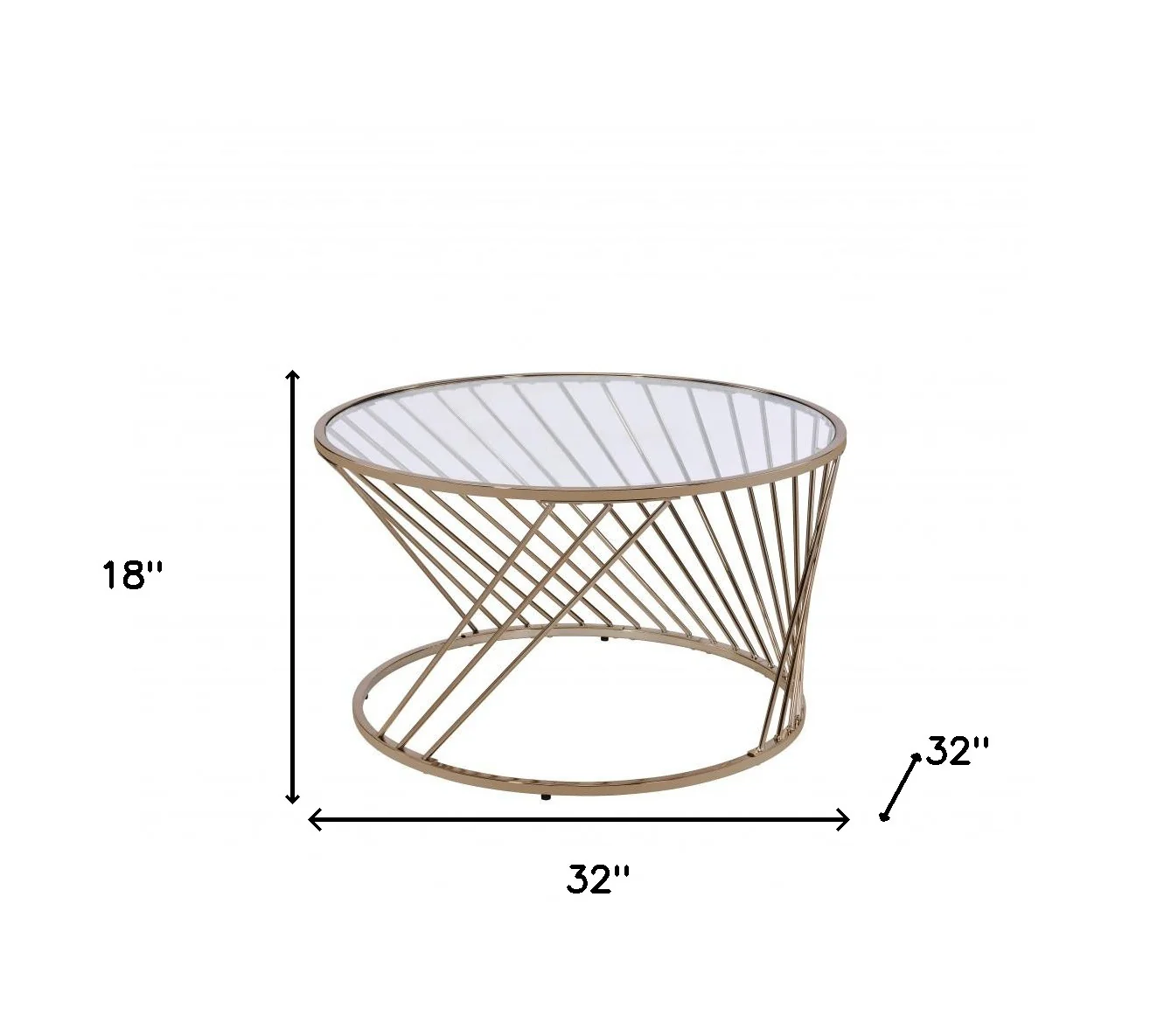 32" Champagne And Clear Glass And Metal Round Coffee Table By Homeroots - Image 5