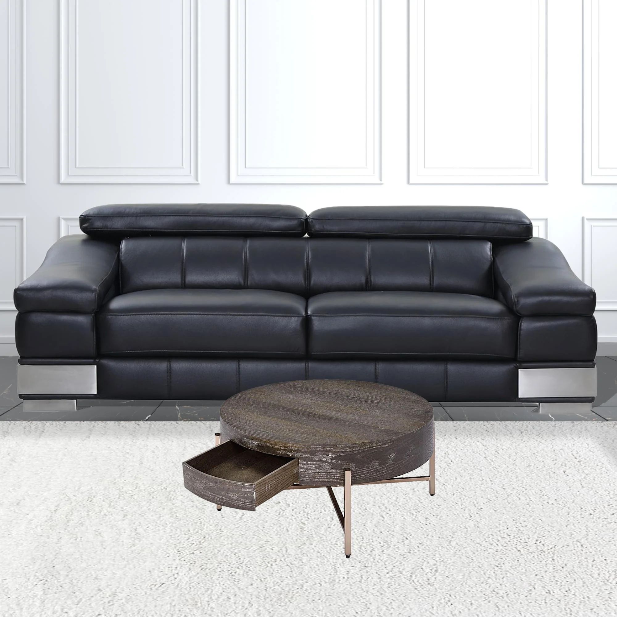 32" Champagne And Dark Oak Round Coffee Table With Drawer By Homeroots - Image 2