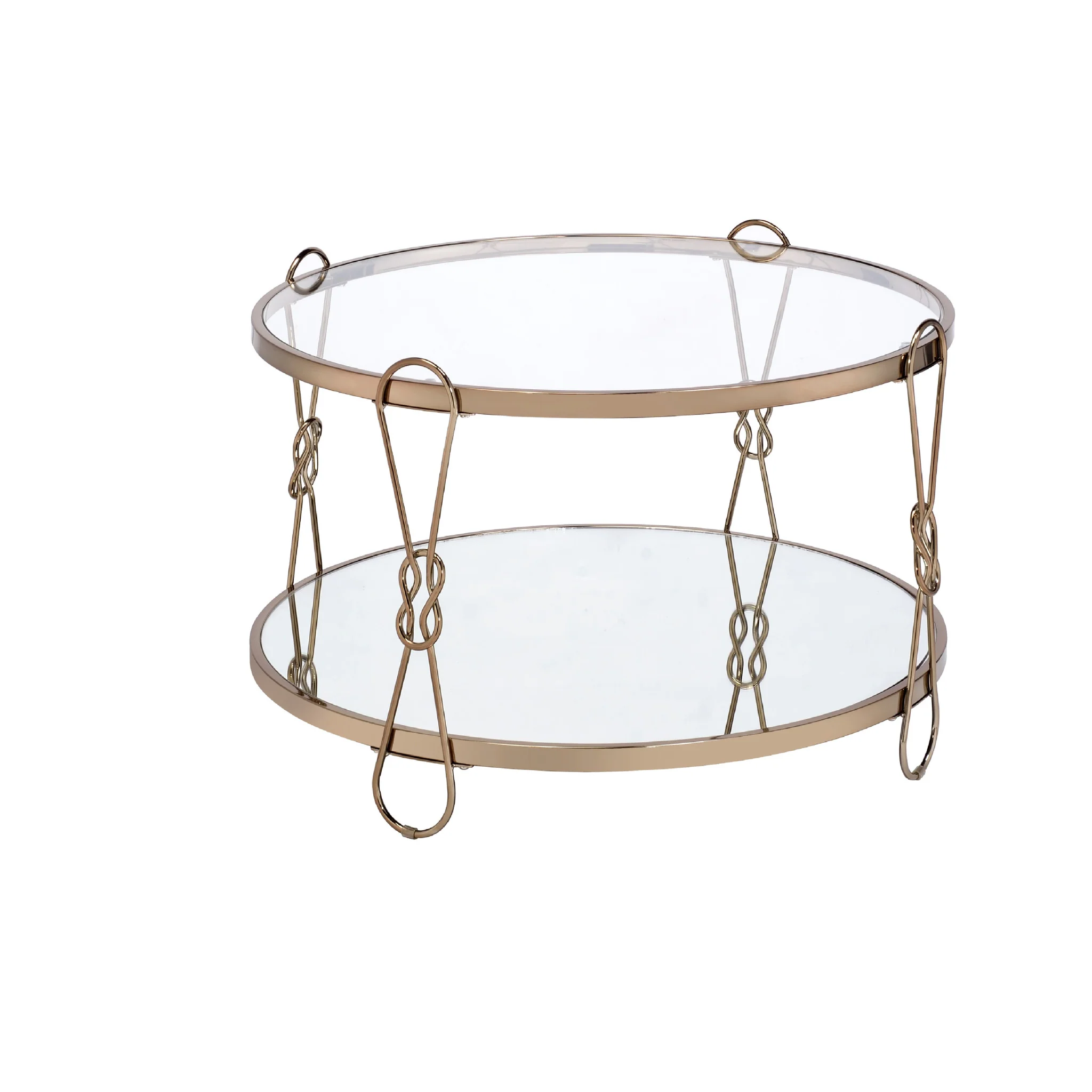 32" Champagne And Silver Mirrored Round Mirrored Coffee Table With Shelf By Homeroots - Image 2