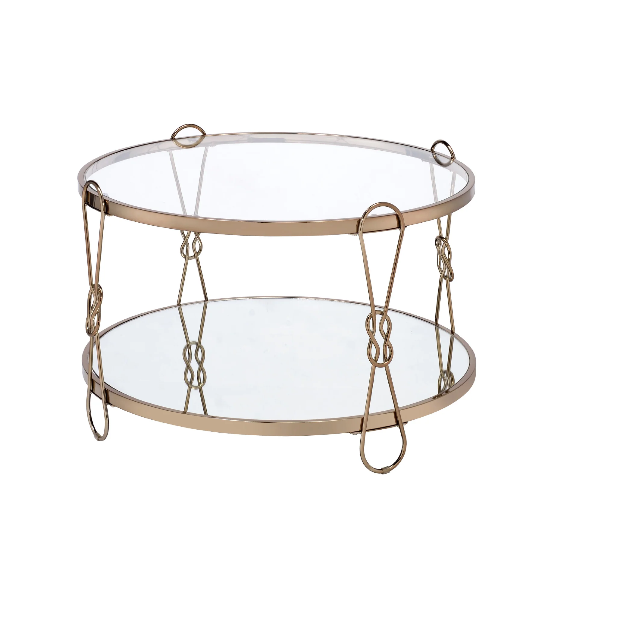 32" Champagne And Silver Mirrored Round Mirrored Coffee Table With Shelf By Homeroots - Image 3