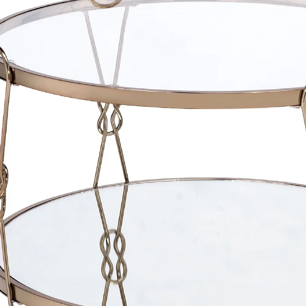 32" Champagne And Silver Mirrored Round Mirrored Coffee Table With Shelf By Homeroots - Image 4