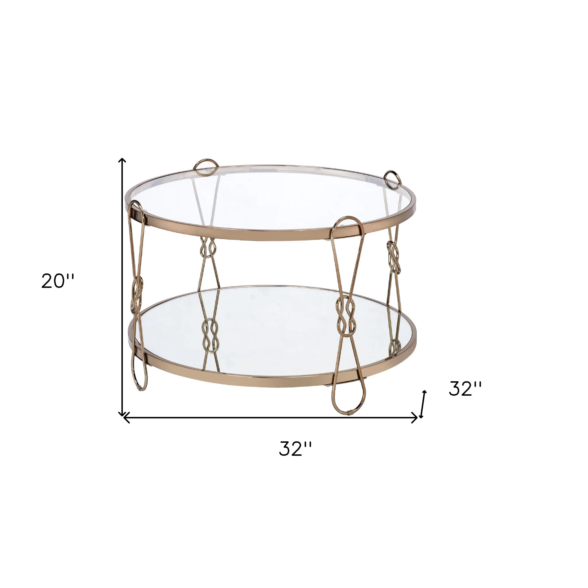 32" Champagne And Silver Mirrored Round Mirrored Coffee Table With Shelf By Homeroots - Image 6