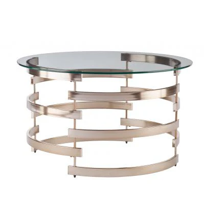 32" Champagne Glass And Metal Round Coffee Table By Homeroots - Image 2