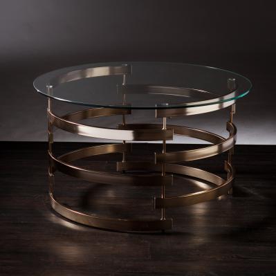 32" Champagne Glass And Metal Round Coffee Table By Homeroots - Image 3