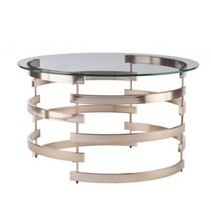 32" Champagne Glass And Metal Round Coffee Table By Homeroots - Image 4