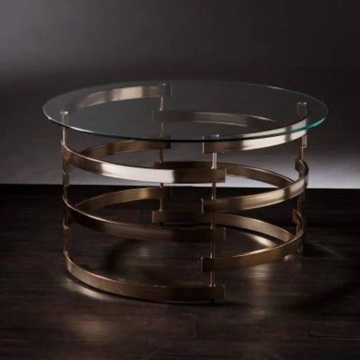 32" Champagne Glass And Metal Round Coffee Table By Homeroots - Image 5