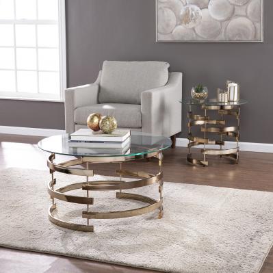 32" Champagne Glass And Metal Round Coffee Table By Homeroots - Image 6
