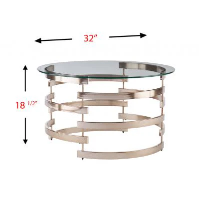 32" Champagne Glass And Metal Round Coffee Table By Homeroots - Image 7