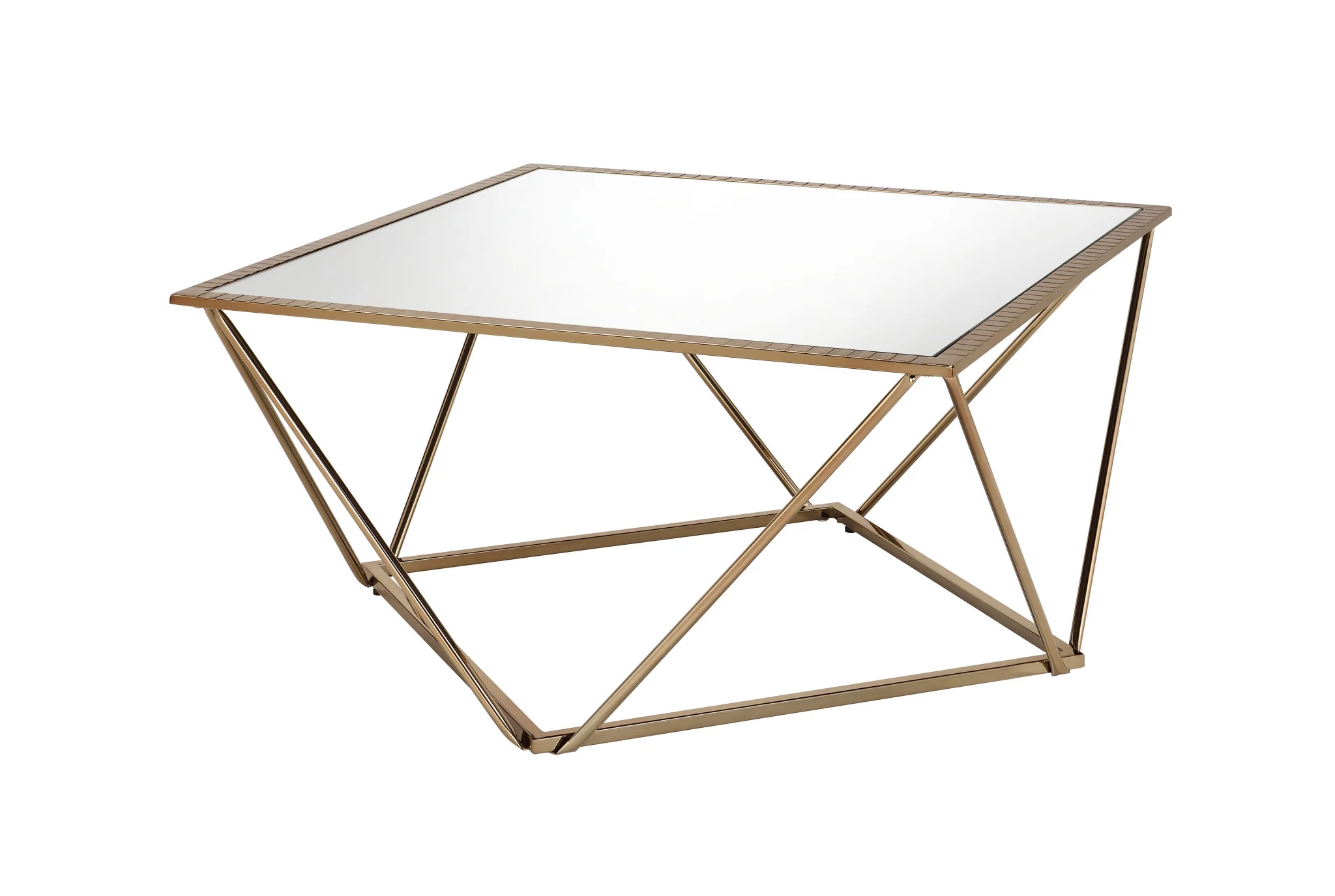 32" Champagne Gold And Mirrored Mirrored And Metal Square Mirrored Coffee Table By Homeroots - Image 2