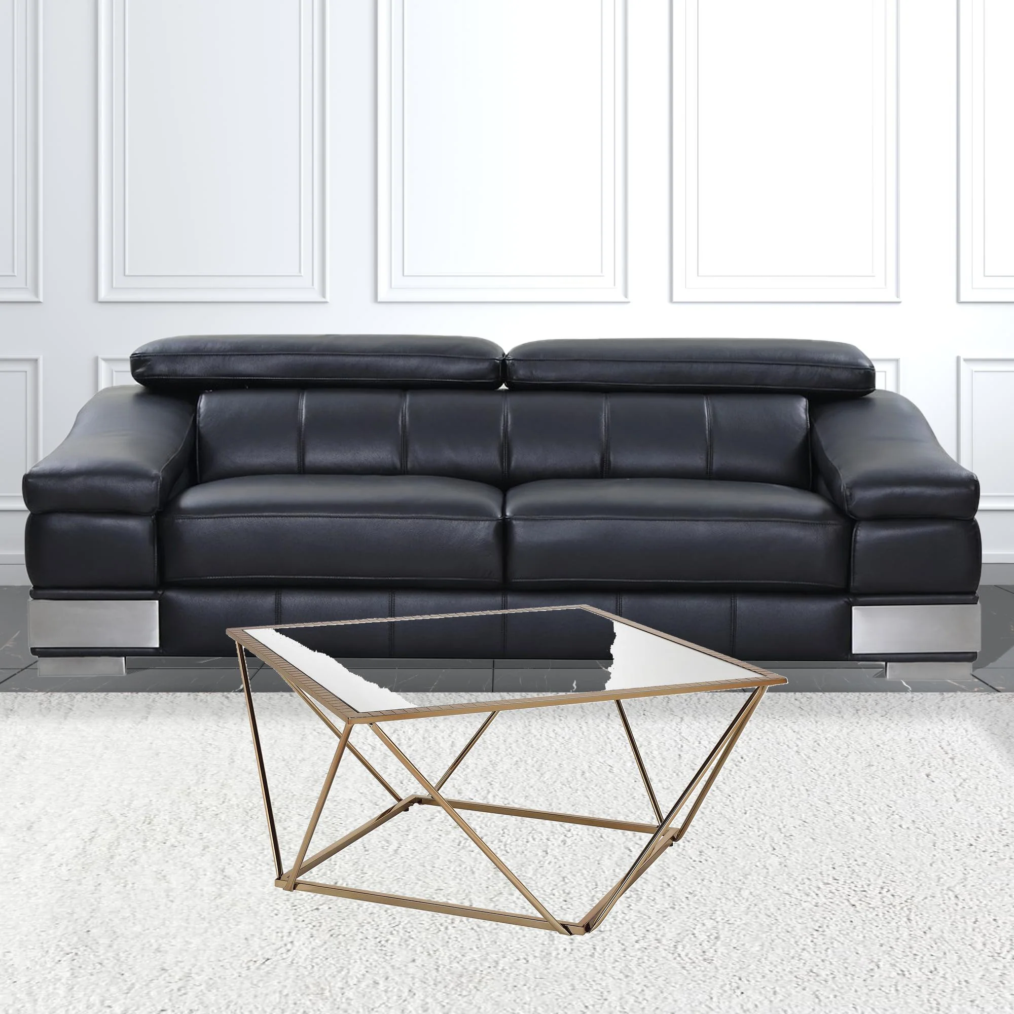 32" Champagne Gold And Mirrored Mirrored And Metal Square Mirrored Coffee Table By Homeroots - Image 3