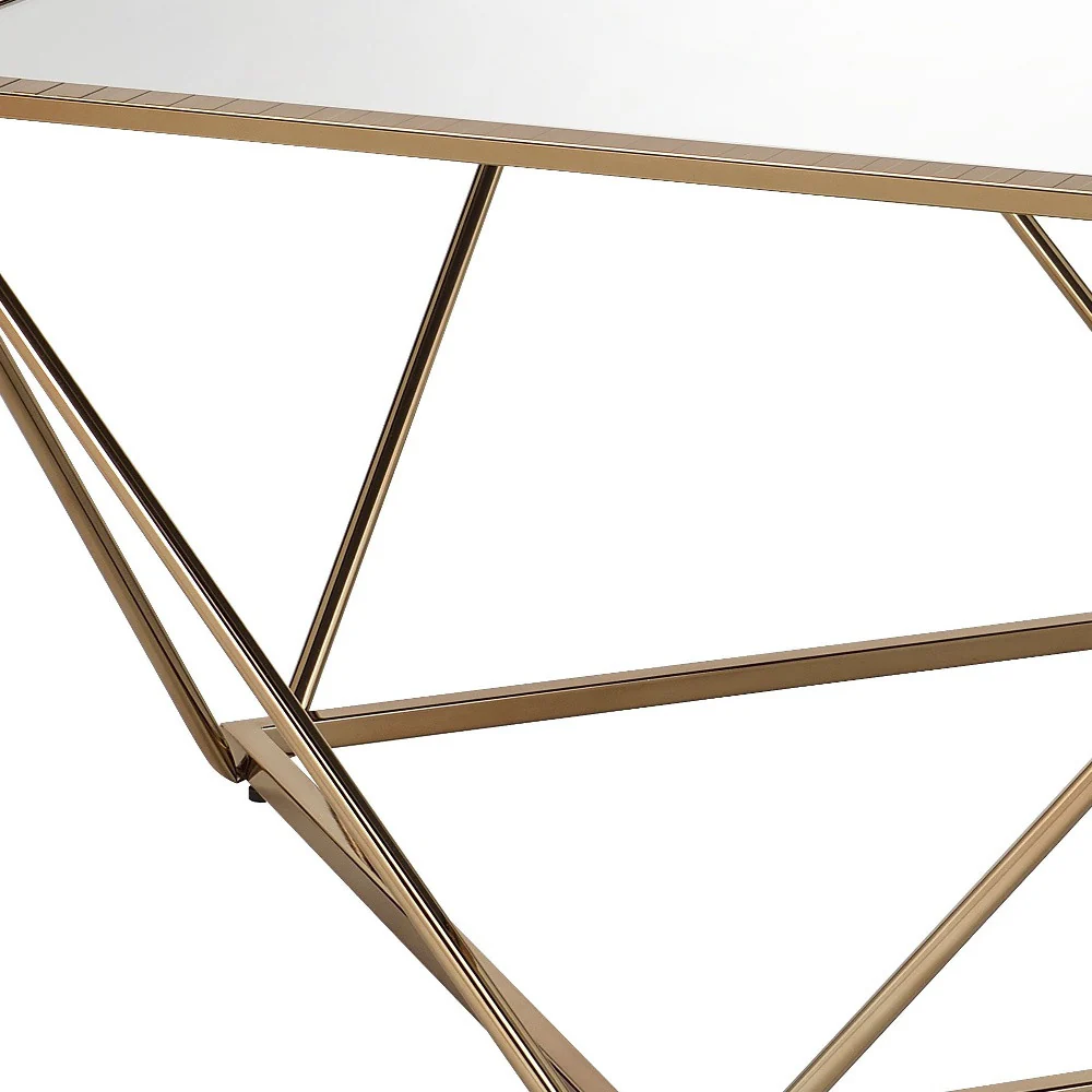 32" Champagne Gold And Mirrored Mirrored And Metal Square Mirrored Coffee Table By Homeroots - Image 4